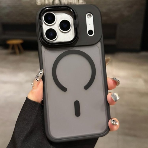 For iPhone 17 Pro Skin Feel Frosted Metal Lens Holder MagSafe Magnetic Phone Case(Black)